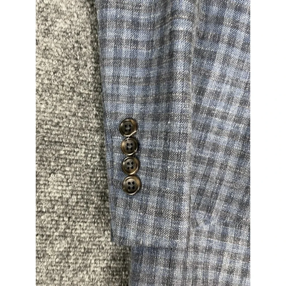 JO S A Bank Mens Wool Silk Linen Plaid Sport Blazer Gray Tailored Fit Size 44R